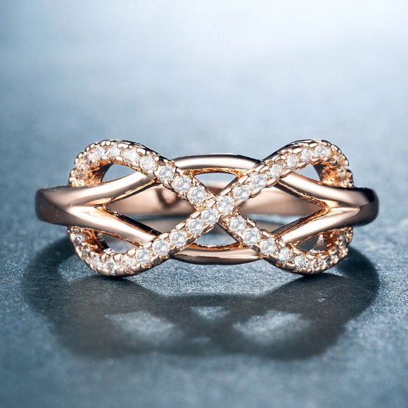 🍁 Infinity Rose Gold Unique designs Cross Ring for Women, VIP365